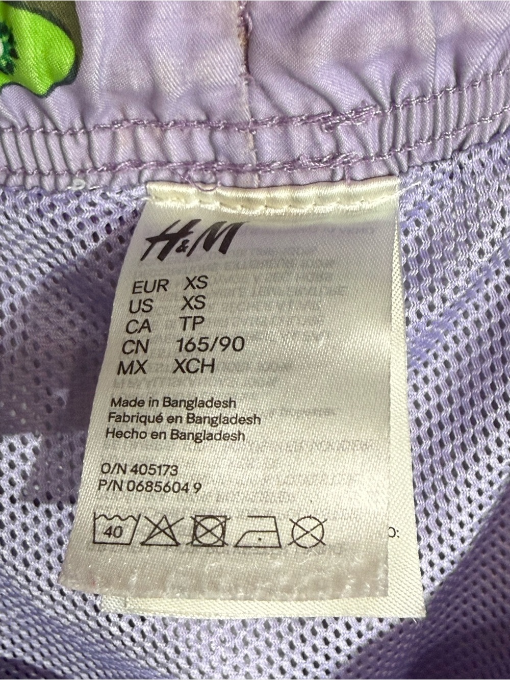 H&M Kiwi Pattern Lavender Drawstring Swim Trunks Size XS - Picture 6 of 8